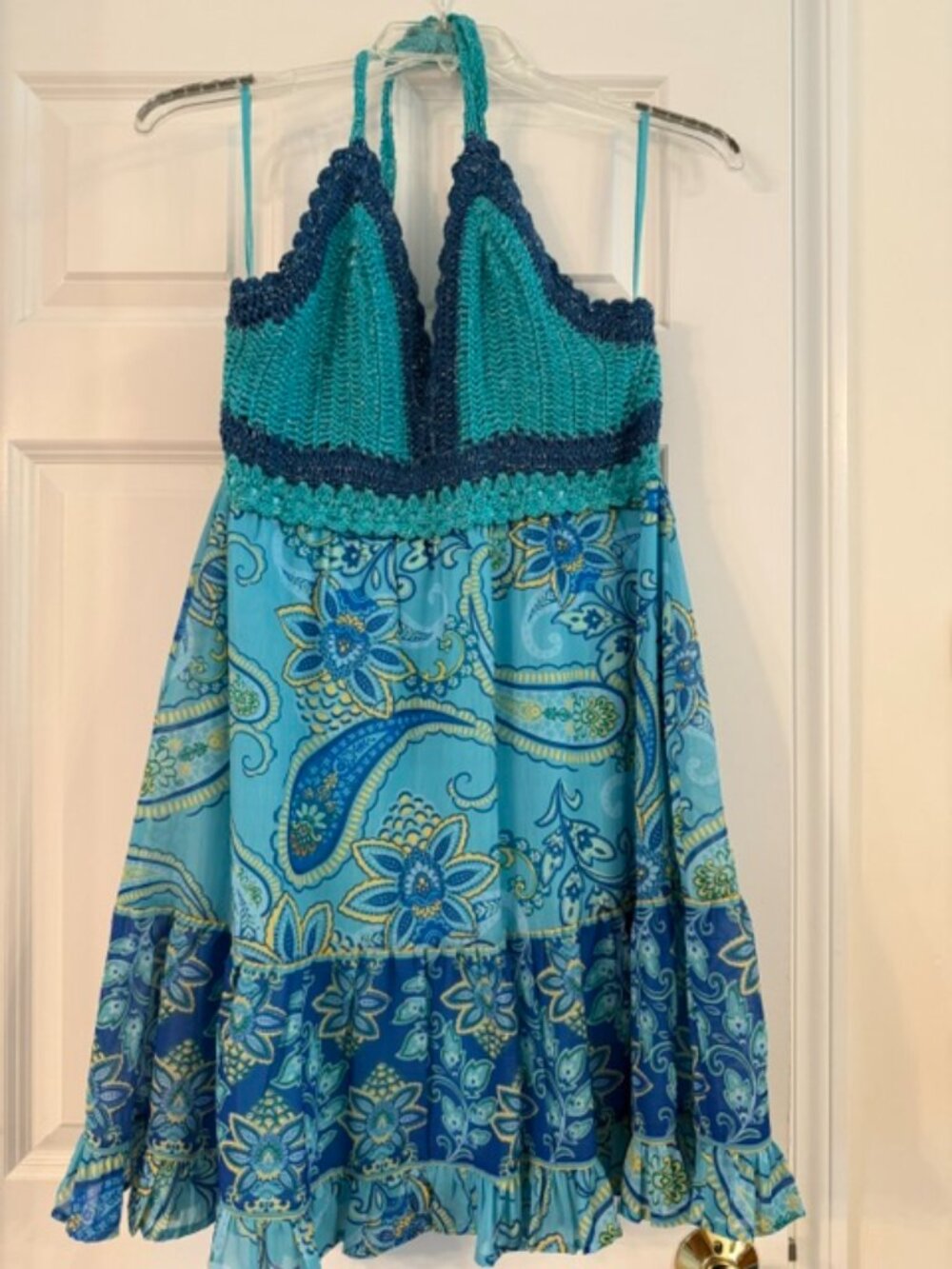 Boston Proper, NWT, Paisley Crochet Halter Swing Dress, Large